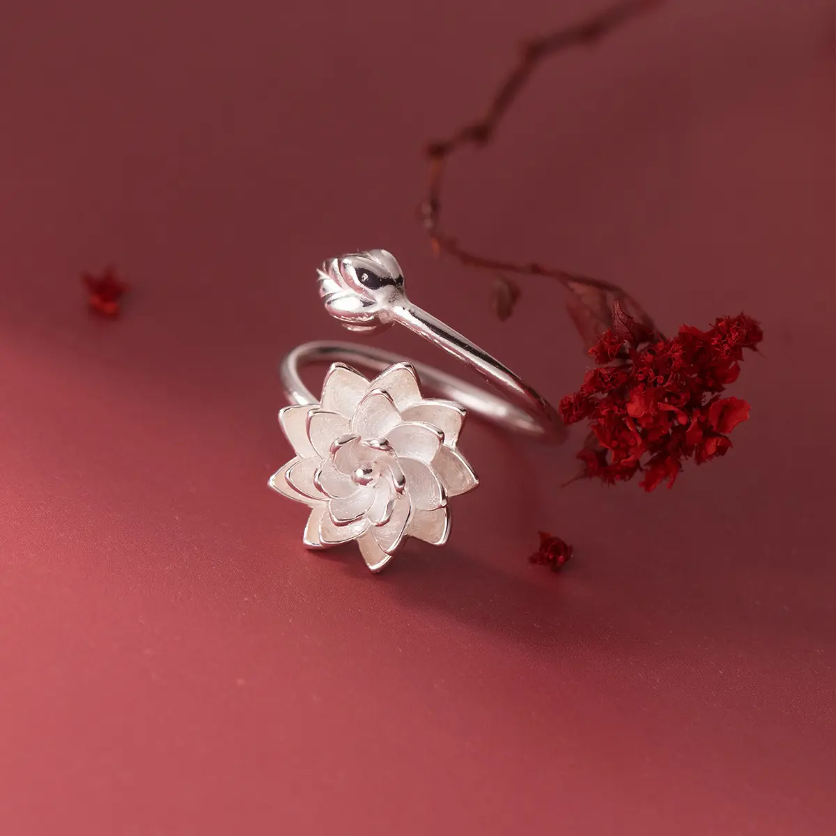 Women's Lotus Flower Ring in 925 Sterling Silver, Exquisite Adjustable Engagement Promise Bridal Band, Engagement Promise Ring, Exquisite Trendy Ring