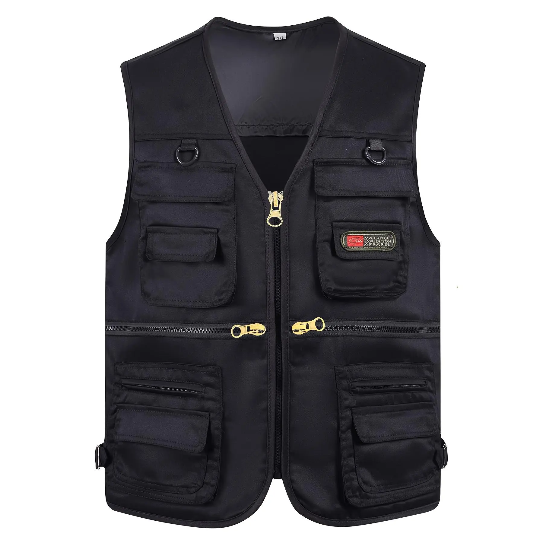 [Tactical Vest] Black Durable Polyester Men's Tactical Vest | Multiple Pockets Sleeveless V-Neck Casual Outdoor Vest for Fishing, Hiking & Everyday Use, Fishing Vest