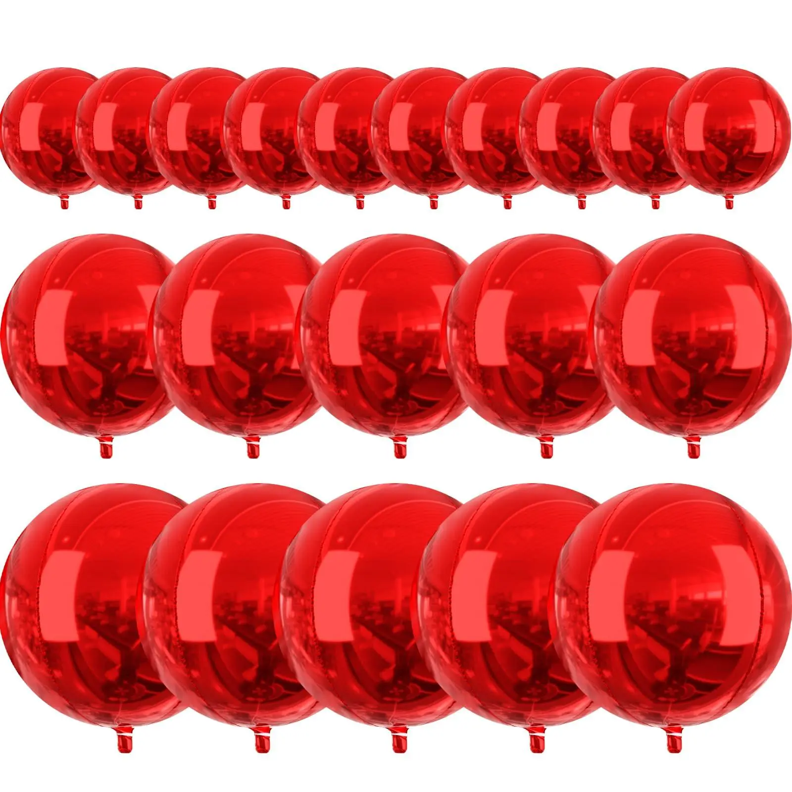 PartyWoo Cherry Red Foil Balloons, 20-Piece Assorted Sizes Pack (22in,15in,10in) - Large Round 4D Inflatable Mirror Mylar Balloon for Graduation, Birthday Party Decorations, Balloon Balloons