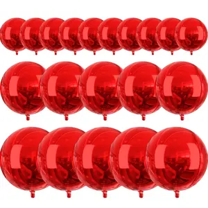 PartyWoo Cherry Red Foil Balloons, 20-Piece Assorted Sizes Pack (22in, 15in, 10in) – Large Round 4D Inflatable Mirror Mylar Balloons for Graduation, Birthday Party Decorations