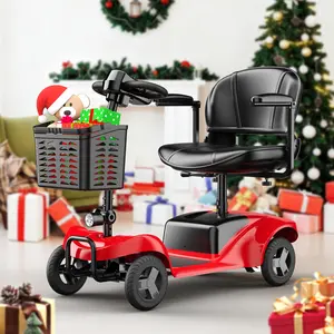 4 Wheel Foldable Mobility Scooters for Adults, Folding Travel Mobility Scooter with Seat, Electric Wheelchair, Powered Lightweight Motorized Scooter - Red