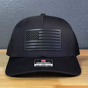 BLACK ON BLACK AMERICAN FLAG Patriotic Leather Patch Hat Valentines Day Gift Black