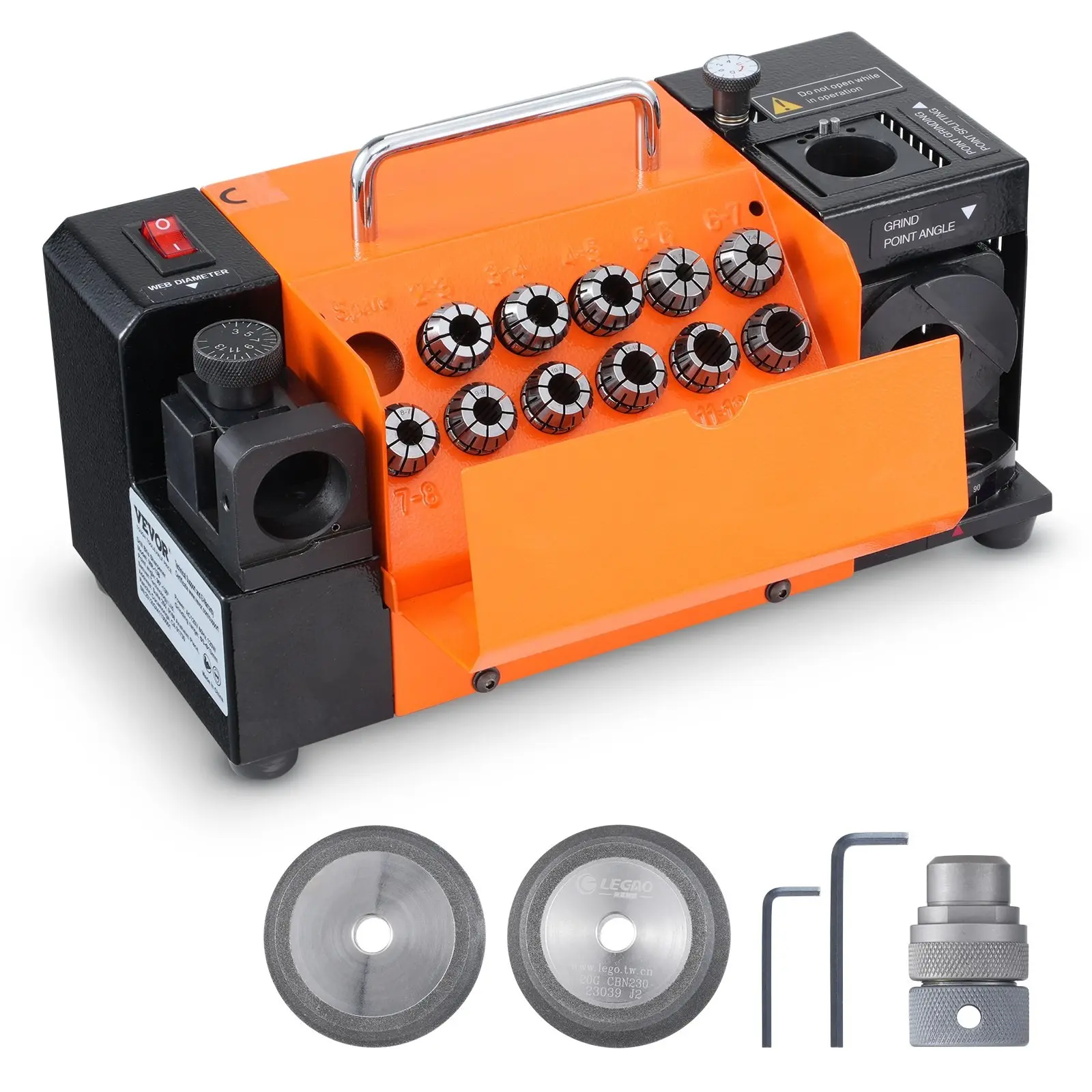 MR-13B Drill Bits Sharpener For 3-13mm, Grinder And Re-Sharpener With Lip Relief Angle And 95°-135° Point Angle, Adjustable Drill Bit Sharpening Machine, Portable With 11 Collets, CBN Wheel And SDC Wheel