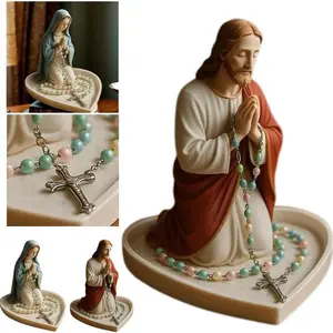 Virgin Mary Rosary Holder,Elegant Our Lady Prayer Rosary Box Religious Gift,Stylish Religious Decor,Tabletop Rosary Jewelry Holder,Personal Devotional Catholic Gift Suitable For Bedroom Living Room Office Desktop Decoration, Religious Home Decor