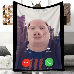 Jonh Pork Is Calling Flannel Blanket, 1pc Funny Throw Blanket for Couch, Trendy Internet Meme Blanket, Gag Gifts for Couples, Funny Gifts for Men and Women, Christmas Gifts, Valentine's Day Gifts, New Year's Gifts, Birthday Gifts