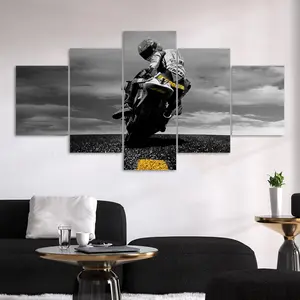 Motorcycle Pattern Canvas Painting Print, 5 Counts/set Modern Wall Art Painting, Wall Art Decor for Home Living Room Bedroom Office, Ornaments