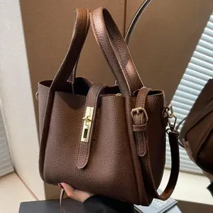 Large Capacity Women's Bucket Bag Fashionable Women's Elegant Handbag and Clutch Vintage Single Shoulder Crossbody Bag with Coin Pocket Multifunctional High-Quality Solid Color Daily Commuter Bag Set