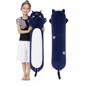 CHUBBYJOY Long Cat Plush Pillow, 20" 27" 35" 43" Cute Anime Cat Body Pillow Stuffed Animal, Soft Cat Hugging Pillow with Paw Prints, PP Cotton Plush Cushion for Kids, Girls, Bedroom, Cat Lovers Gift
