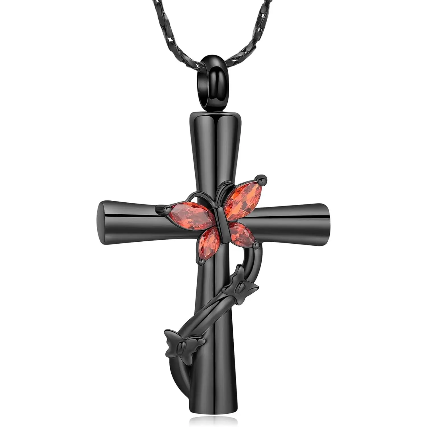 Butterfly Cross Urn Necklace for Ashes Birthstone Cremation  for Men Women Ashes Pendant Keepsake Memorial Ash