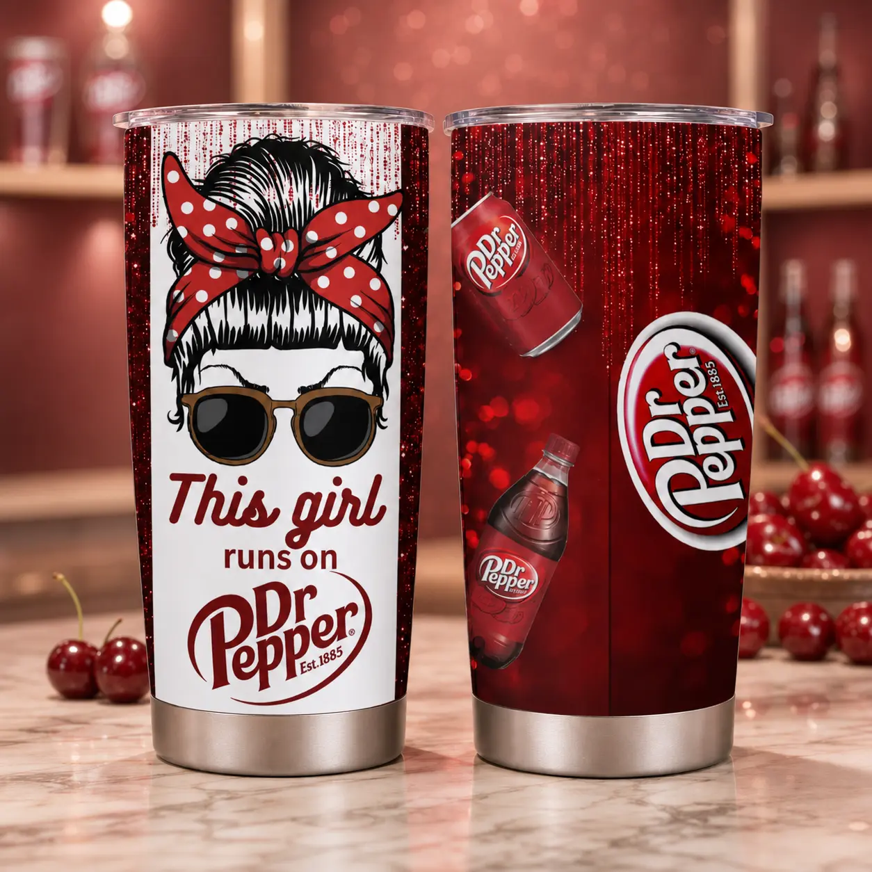 Tumbler 20oz Insulated Stainless Steel Water Bottles, This Girl Runs On Dr Pepper Drinking Cup for Birthday Home Office School, Coffee Travel Mug Cup Gift, Kitchenware Drinkware Flasks