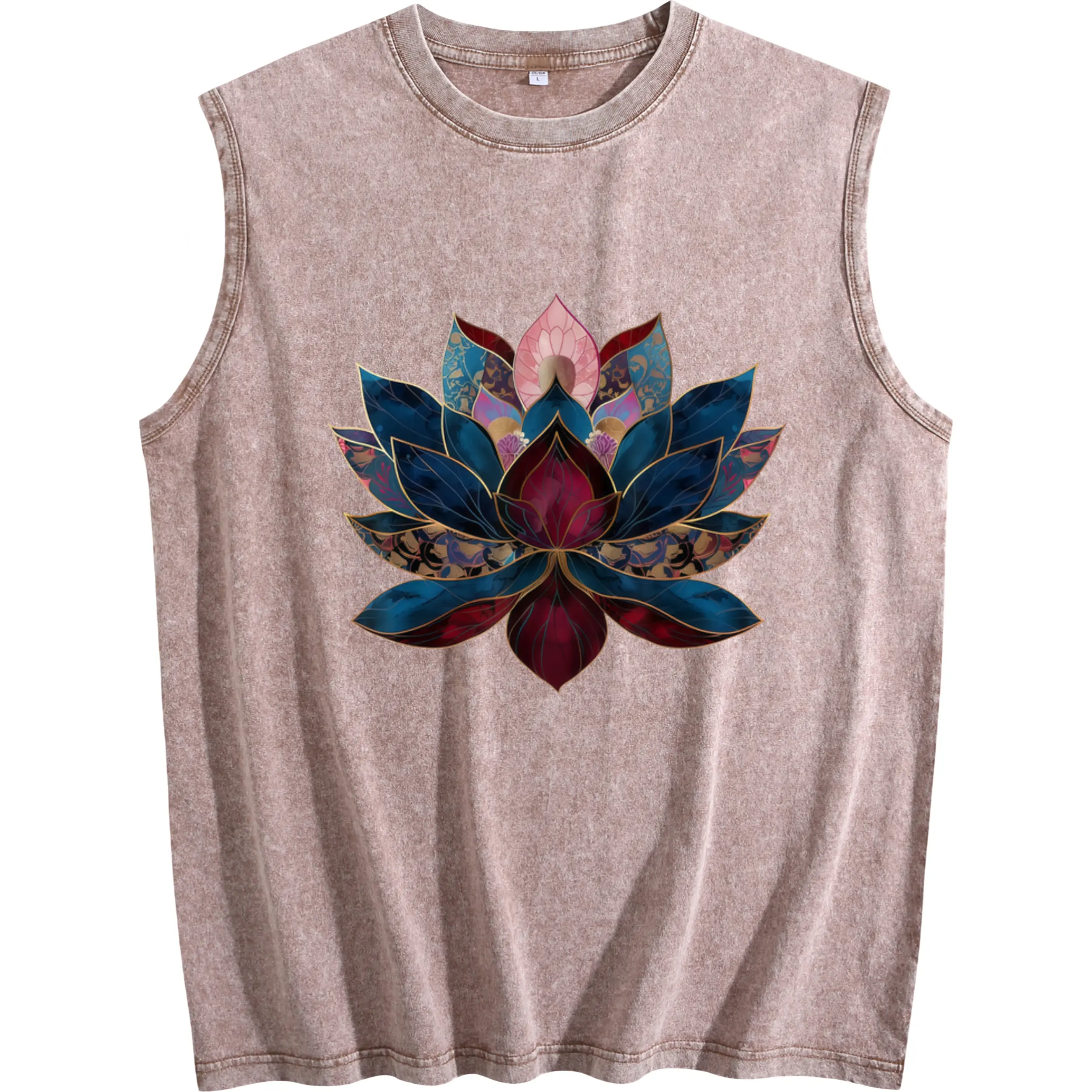 Vintage Unisex Sleeveless Vest with Colorful Mandala Lotus Print - Comfortable, Soft, Breathable Fabric, Crew Neck Casual Style, Machine Washable