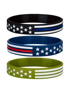 Unisex Sporty Silicone Flag Graphic Bracelets, 3pcs/set Trendy Stretchable Minimalist Wristbands, Chic All-match for Women & Men for Daily Decor, Sports Accessories
