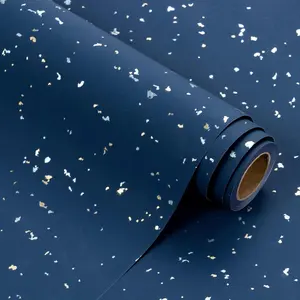 1Roll 16.9Inch x 16Feet Navy Blue Wrapping Paper Roll Mini Roll Navy Blue Gold Design with Silky Touch Perfect for Flower wrapping, Birthday, Wedding, Baby Shower, Holiday, Gift Wrapping Supplies