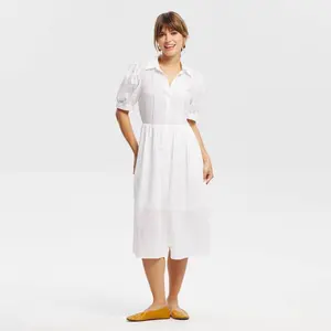 Women's Puff Short Sleeve Eyelet Midi Shirtdress - Universal Thread White S