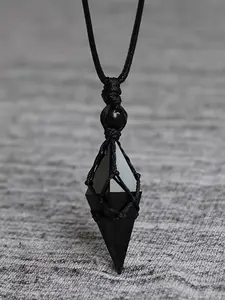 Bohemian Natural Obsidian Pendant Necklace, Unisex Adjustable Length Handmade Jewelry, Exquisite Jewelry Gift, Casual Versatile Gift for Valentine's Day, Mother's Day, Father's Day