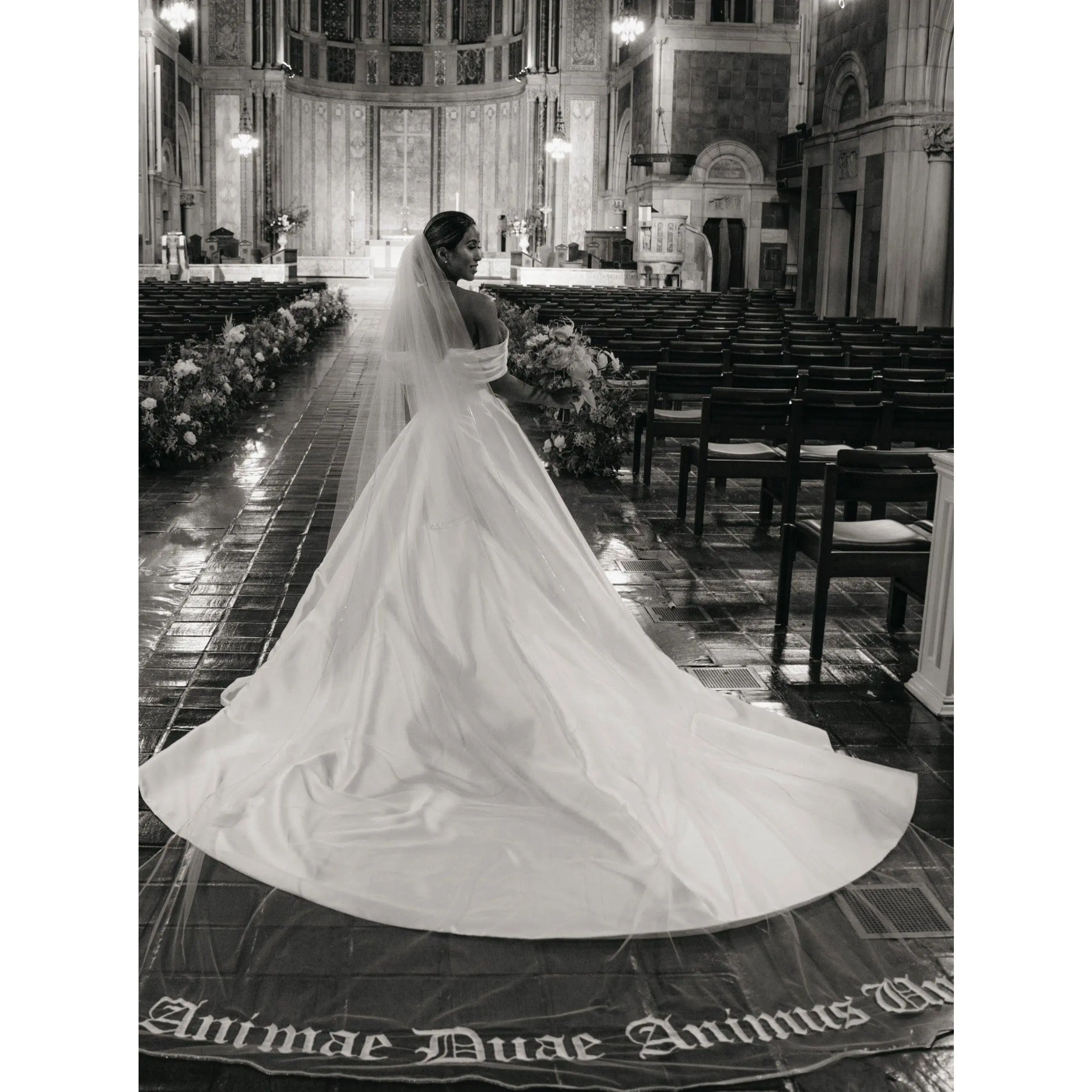 Bold Old English Embroidered Royal Length Veil with Bespoke Custom Phrase