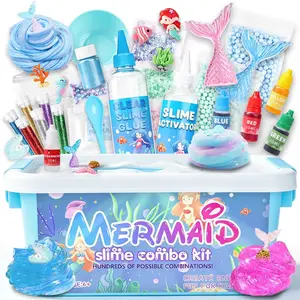 Mermaid Slime DIY Kit, Clay Crystal Mud Craft Material Set, Stress Relief Educational Toy Gift for Kids Aged 6+, Christmas Birthday Present