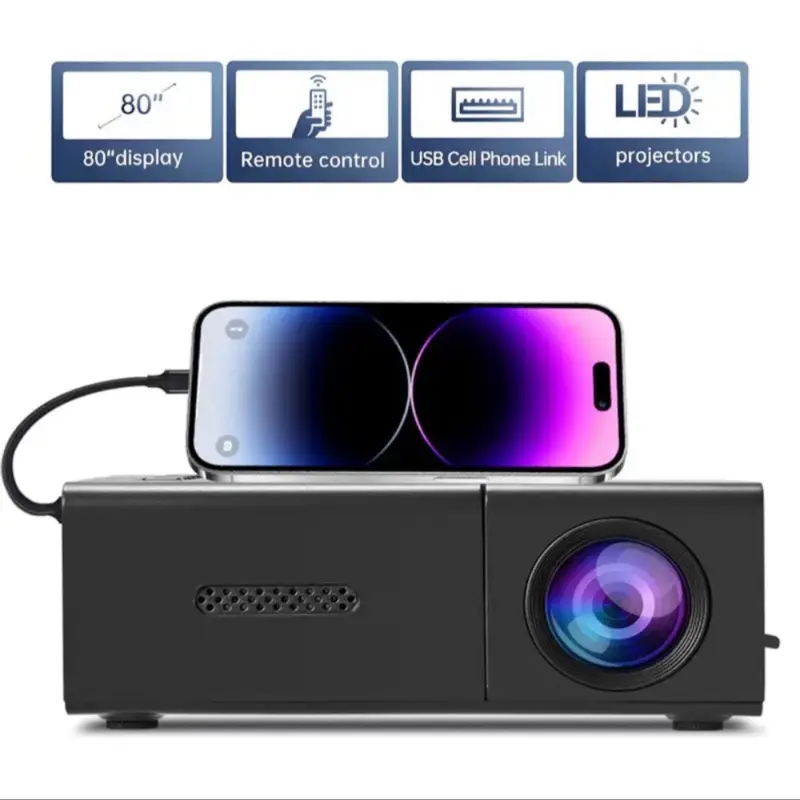 Portable Mini Projector - Wireless Projector with Adjustable Display Screen, Audio Equipment for Home Cinema Use