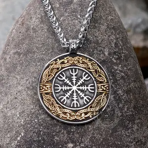 GTHIC Unisex Aegishjalmr Norse Dragon Viking Pendant Runes Fashion Jewelry Birthday Gift Stainless Steel