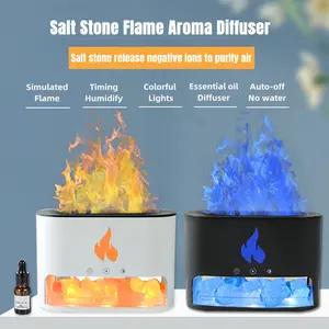 New Flame Humidifier Aromatherapy Machine Crystal Salt Stone Colorful Atmosphere Lamp Flame 3D Simulation Flame Humidifier