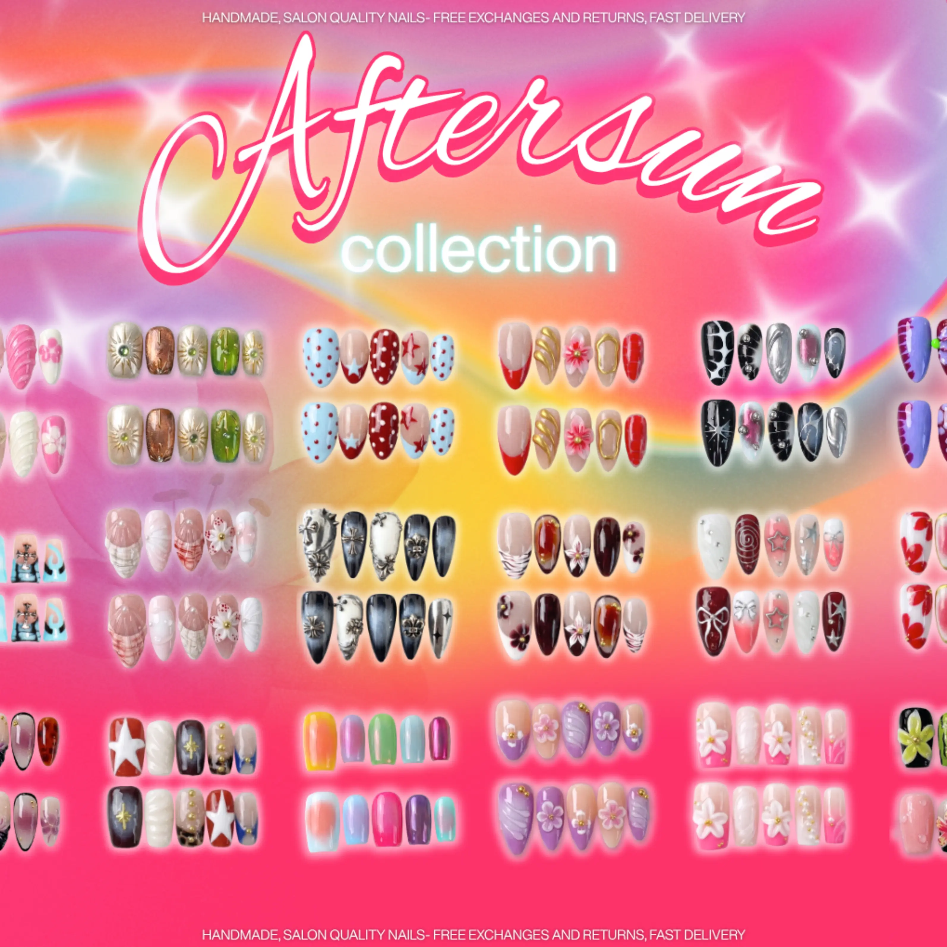 Teased Nails Aftersun Collection - Handmade 3D Press-On Nails and Press on Kit | Long Lasting, Reusable, Salon-Quality