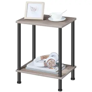 HOOBRO End Table, Small Side Table, Nightstand with 2-Layer Storage Shelves, Sofa Table for Small Spaces, Living Room, Bedroom, Stable Frame, Easy Assembly, Greige and Black #SummerVibes