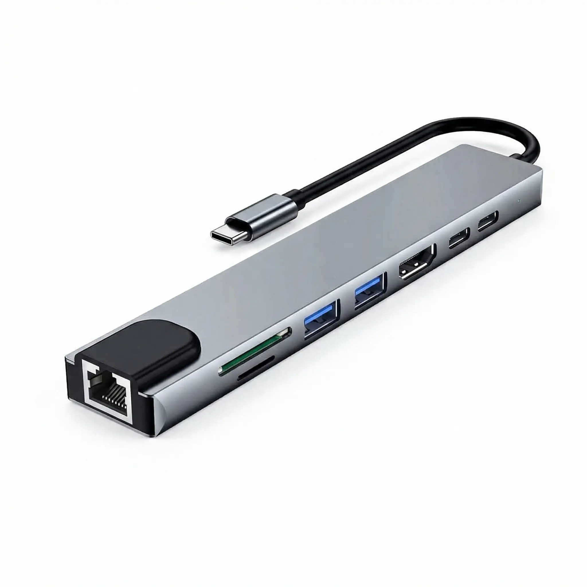 8-in-1 Portable USB-C Hub with 4K HDMI RJ45 Ethernet SD TF Card Reader 3.5mm Headphone Jack 240W Fast Charging PD Port USB 3.0 2.0 Type-C Data Port for iPhone 17 Pro MacBook iPads Type C Ports Type C Adapter