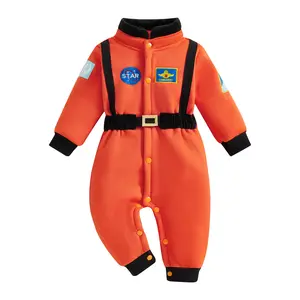 Baby Toddler Boy Girl White/Orange Astronaut Romper Clothes Snap Closure Long Sleeve Kids Jumpsuit Unisex Fall Winter Bodysuit