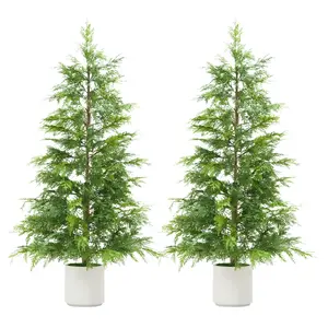 3/4/5/6FT Artificial Cedar Topiary Trees (Set of 2) - Outdoor & Indoor Faux Pine Cypress Plants for Home Front Door, Porch, Office, and Christmas Decor