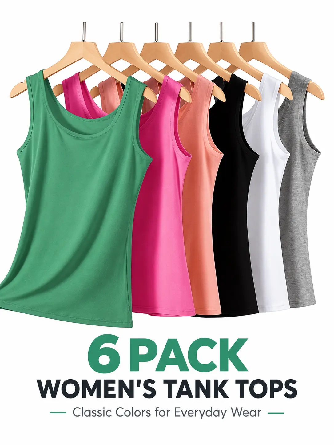 6 Pack Women's Tank Tops - Classic Colors for Everyday Wear in S M L XL XXL Sizes