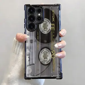 Retro Cassette Pattern Phone Case,ElectroplatedCover with Airbag Shockproof Slim Soft TPUCover for Samsung S26 S25 S24 S23 S22 UltraS25Edge S24FE Plus S25+ Vintage AI7