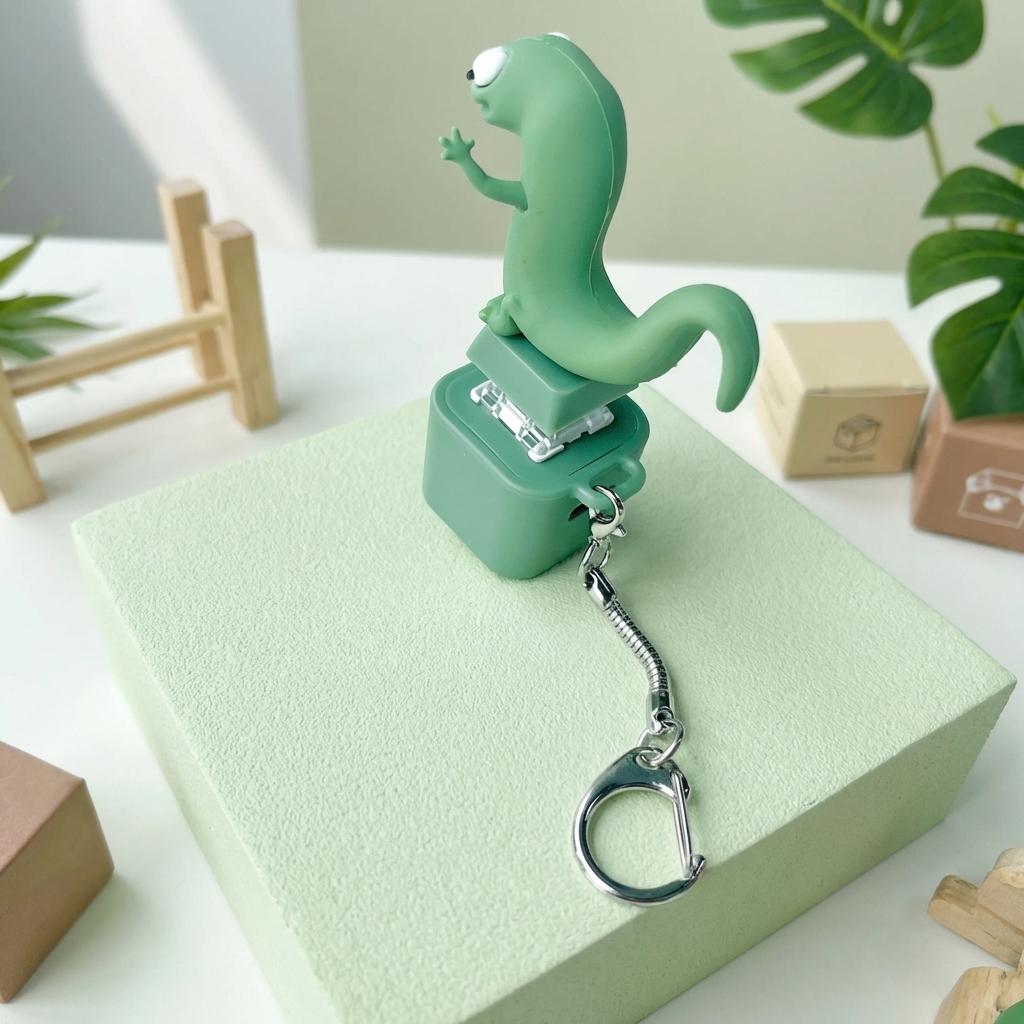 Lizard Button Keychain Press to Make a Sound Relieve Stress Fun Gift Green Design with Keychain Valentine's Day gift Alive keychain Interactive Lizard Button Keychain Toy