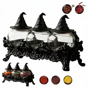 Witch-Themed Spice Jars Set, Vintage Style Kitchen Storage Containers, Seasoning Jars Containers, Multifunctional for Spices Herbs Salt, Unique Home Decor