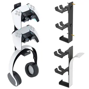 Wall-Mounted Gaming Controller Stand for Xbox Ps5 Switch, Holds 2 Controllers + 1 Headset, No-Drill Installation, Heavy-Duty Design Game Controller, Game Console Accessories