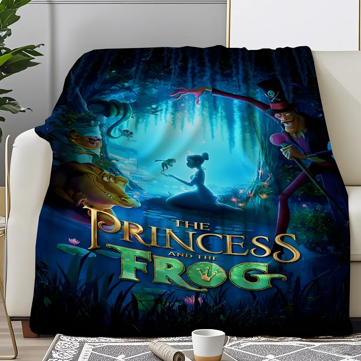 Princess Tiana Classic Microfibre Single-Side Print Cartoon Blanket - 80x60in, Soft, Warm, Durable, Breathable, Stain-Resistant, Machine-Washable, Home Bedding Throw, St. Patrick's Day Gift for Children