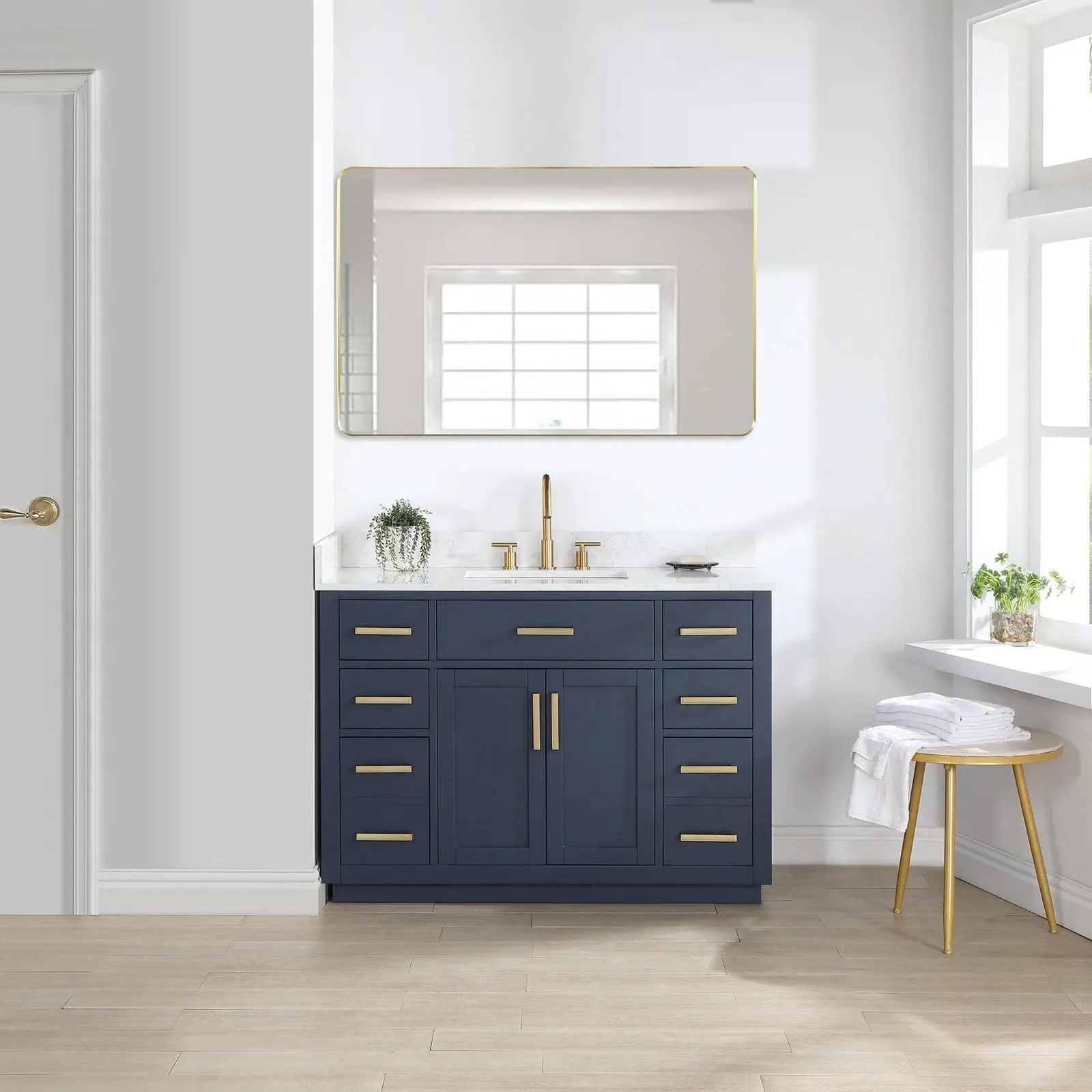 Altair Design Gavino 48" Single Bathroom Vanity in Royal Blue with Grain White Composite Stone Countertop