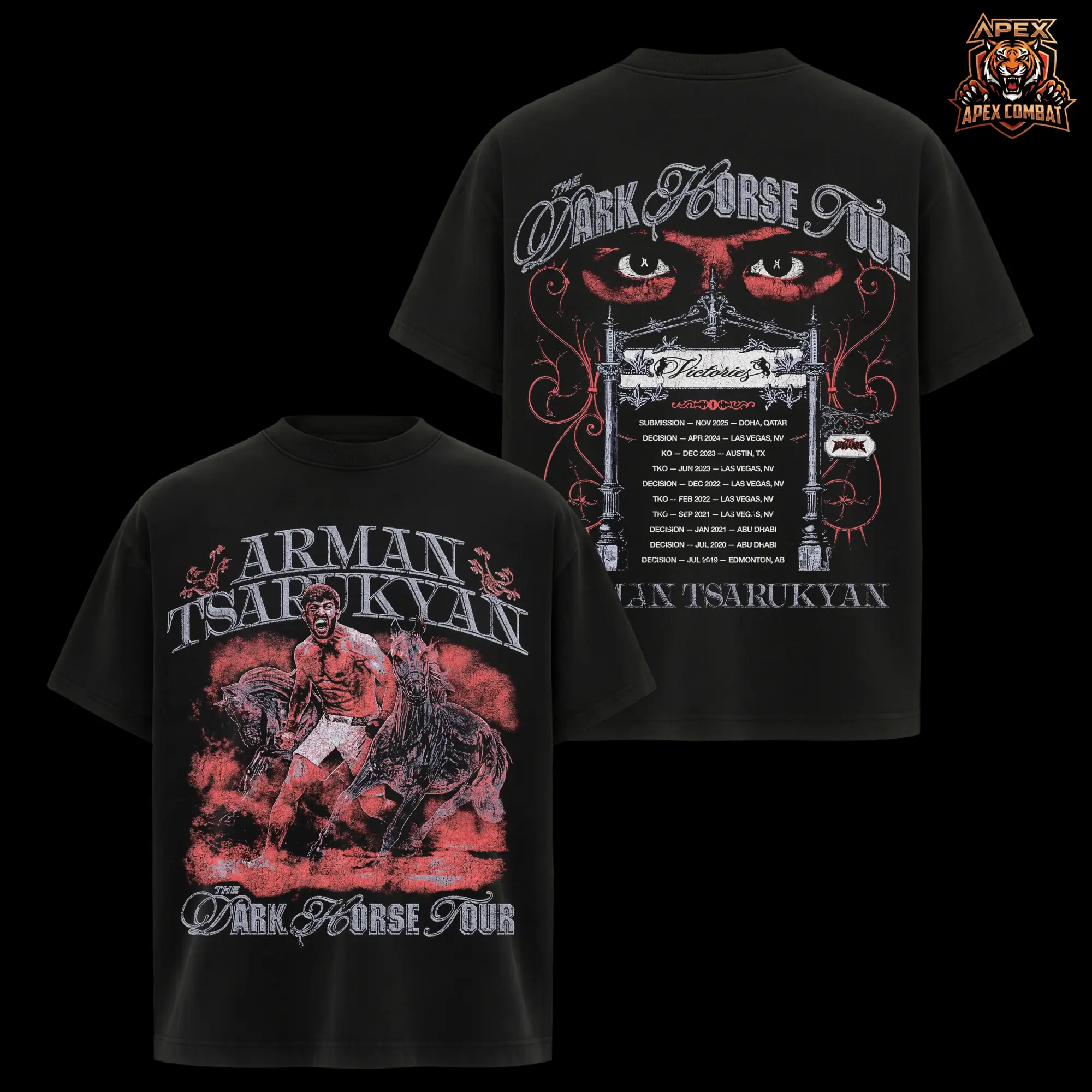UFC Arman Tsarukyan "The Dark Horse Tour" Vintage MMA T Shirt, Oversized Heavyweight Graphic Tee, Dark Horse Fighter Shirt, Gym Pump Cover Streetwear, Unisex Outfit, MMA Gift