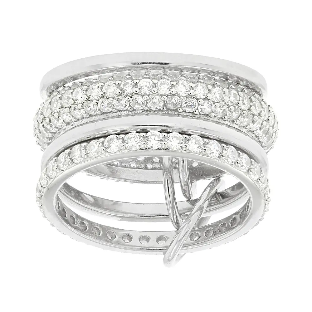 JTV Stacked Bands Ring, 4.03ctw White Cubic Zirconia, Platinum-Plated Sterling Silver Artificial Gemstone Jewelry, Wedding Ring Stack, Cz Engagement Rings, Unisex