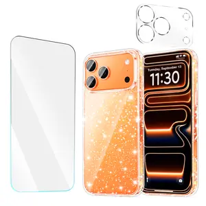 Entronix Bundle for iPhone 17 Air/Pro Max – Glitter Clear Hard Case, Clear Screen Protector & Camera Lens Protector Shockproof Sparkle Protective Cover