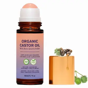 Travel-Friendly Organic Castor Oil, 1 PC / 2 PCS Leakproof Roll On Essential Oil with Rose Quartz Roller, Hexane-Free Massage Oil for Under Eyes & Body