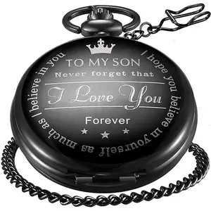 Personalized Pocket Watch with Chain, Engraved to My Son I Love You  for Birthday Christmas Graduation Gifts Pocket Watches