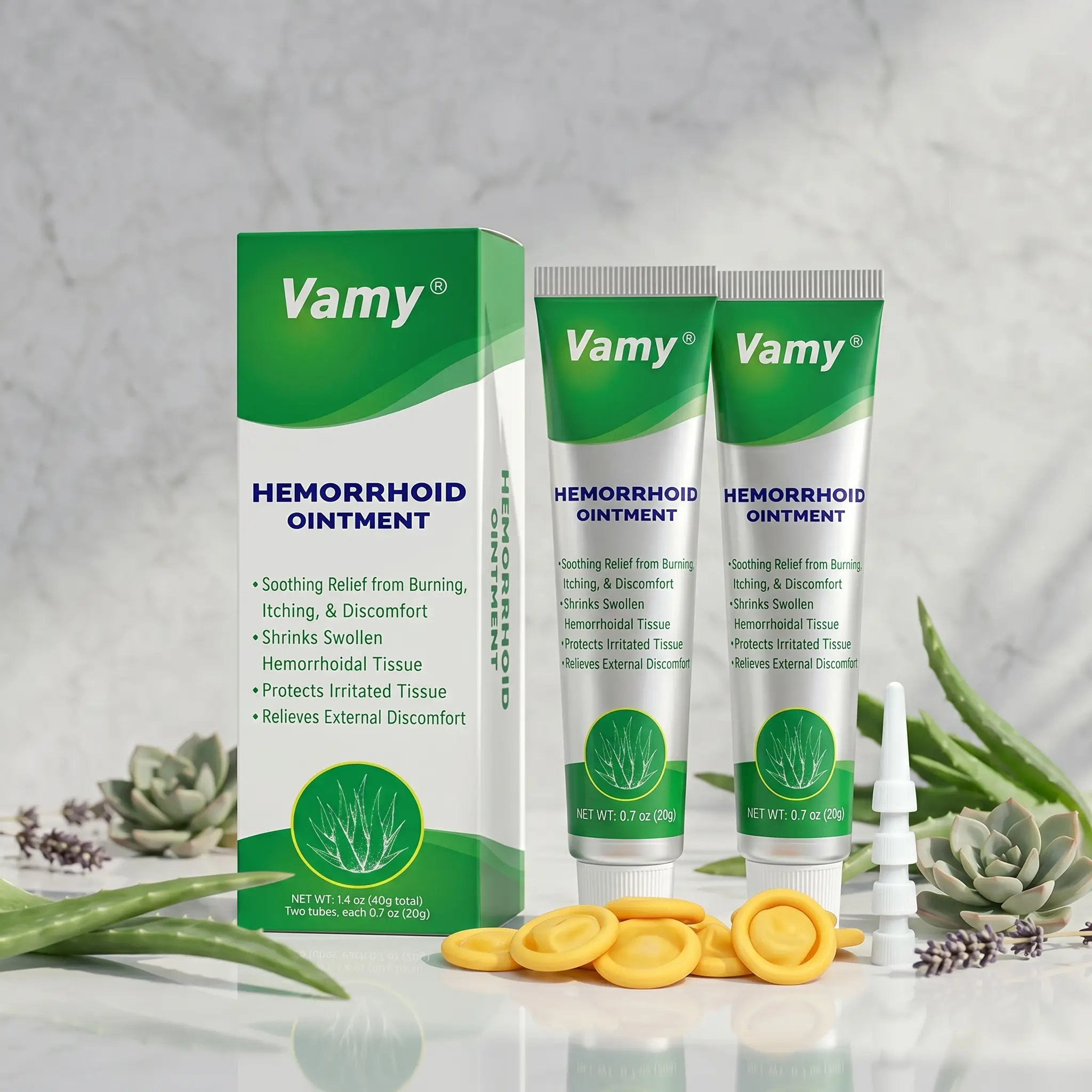 VAMY Organic Hemorrhoid Treatment Cream-Gel with 4% Lidocaine & Aloe, Fast Pain Relief Aid for Skin Irritation, Non-Toxic & Hypoallergenic Moisturizing Ointment for Sensitive Skin, 1.4 oz, Natural