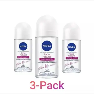 NIVEA Tono Natural Satin Effect Roll-On Deodorant with Avocado Oil & Vitamin C - 3 Pack, 48H Protection, Alcohol-Free