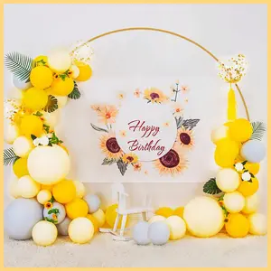 1x 8ft Metal Circular Balloon Arch | Reusable Event Decoration, Ideal for Weddings, Valentine'S Day, Birthdays, Parties, Friends' Gatherings, Christmas, Garden Decoration - Golden Iron Frame