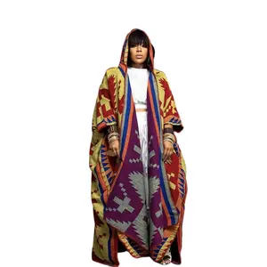 African Women Fashion New Hooded Winter Open Front Poncho Muslim Lady Causal Warm Streetwear Long Cardigans For Holiday