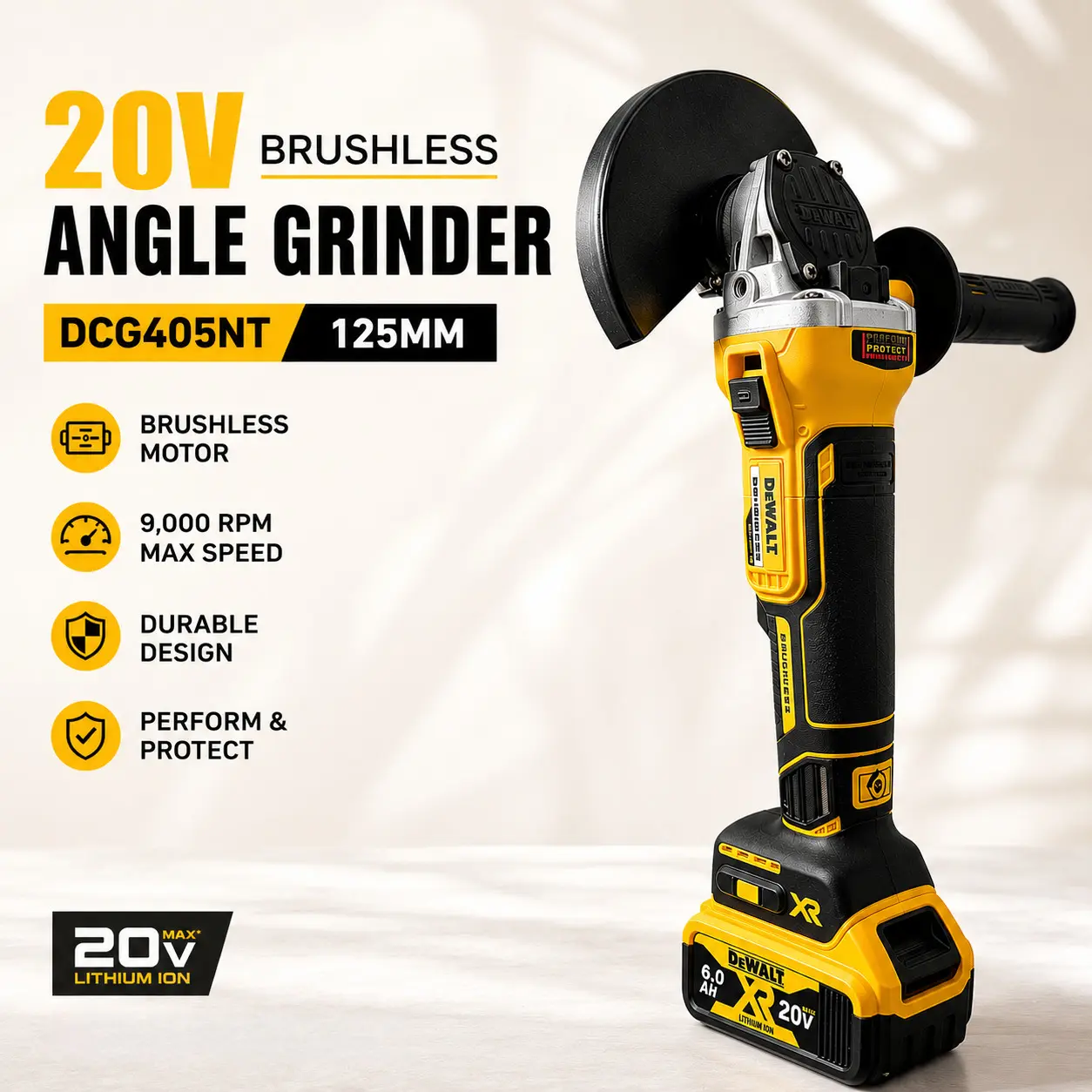 DEWALT DCG405NT 20V Max Brushless 125MM Cordless Angle Grinder 9000RPM Lithium-Ion Tool for Cutting Grinding Polishing DIY & Professional