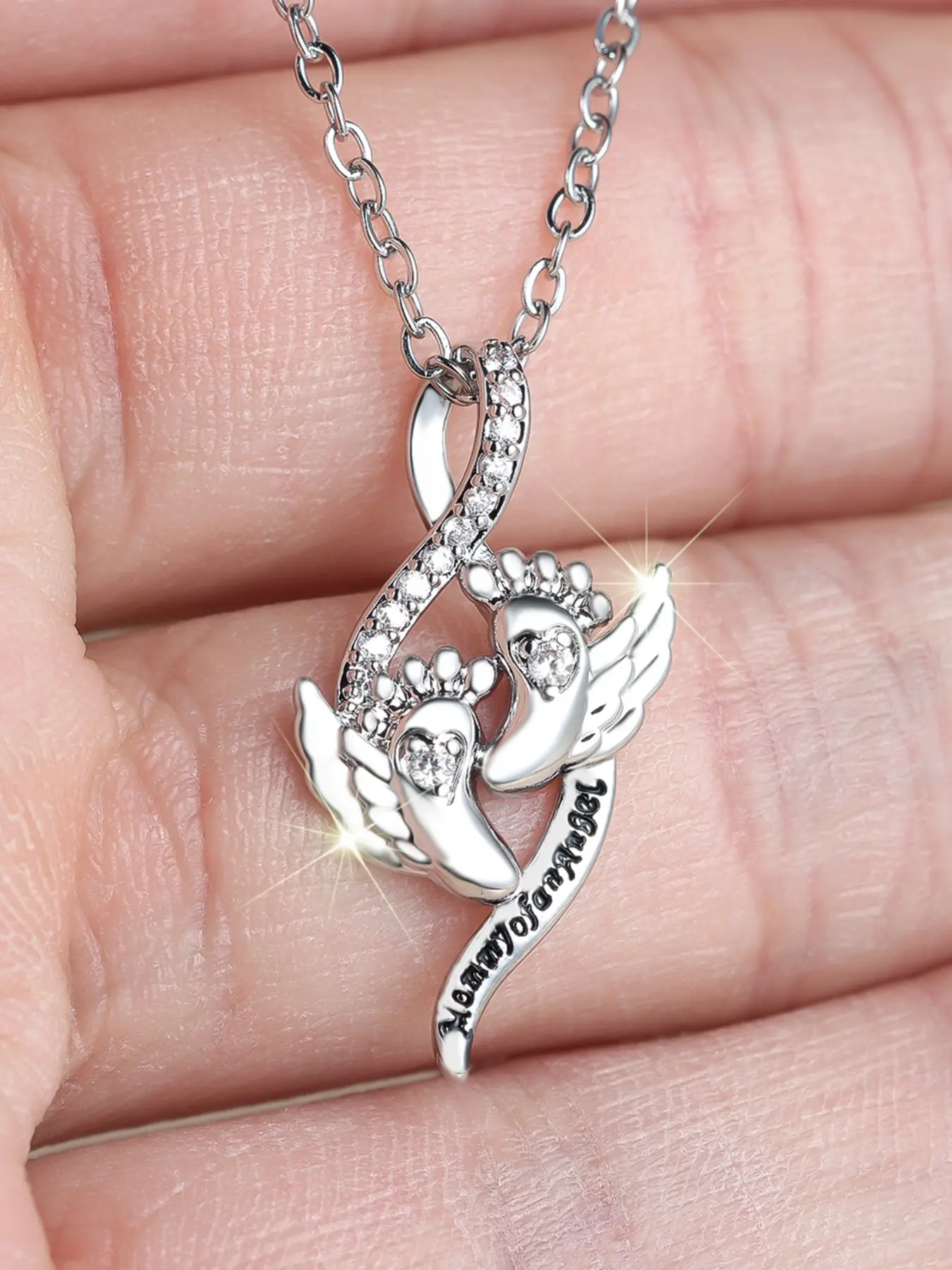 Elegant Footprint Design Angel Wings Necklace Rhinestone Decor Infinity Necklaces Dainty Necklaces for Women & Girls Delicate Jewelry Perfect for Engagement Weddings, Daily Wear Anniversary Mother's Day Gift Exquisite Jewelry Gift Trendy Jewelry