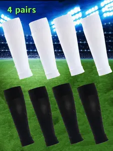 4 Pairs Unisex Soccer Basketball Leg Warmers - Black & White Knitted Breathable Sports Leg Sleeves for Daily Running Training
