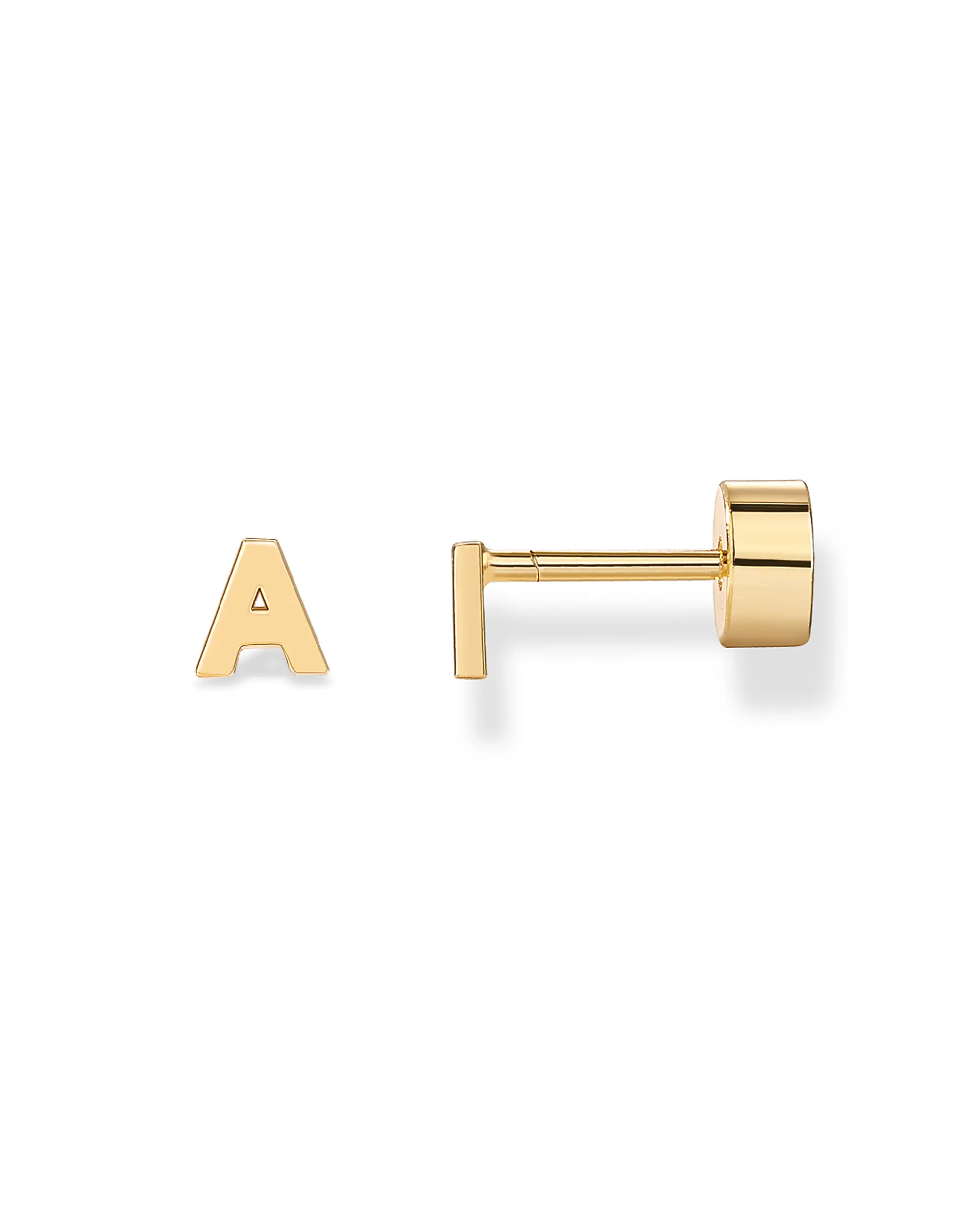 PAVOI 14K Gold Plated Initial Flatback Earrings for Women - Earscape-Friendly Studs - Trendy Fashion Jewelry