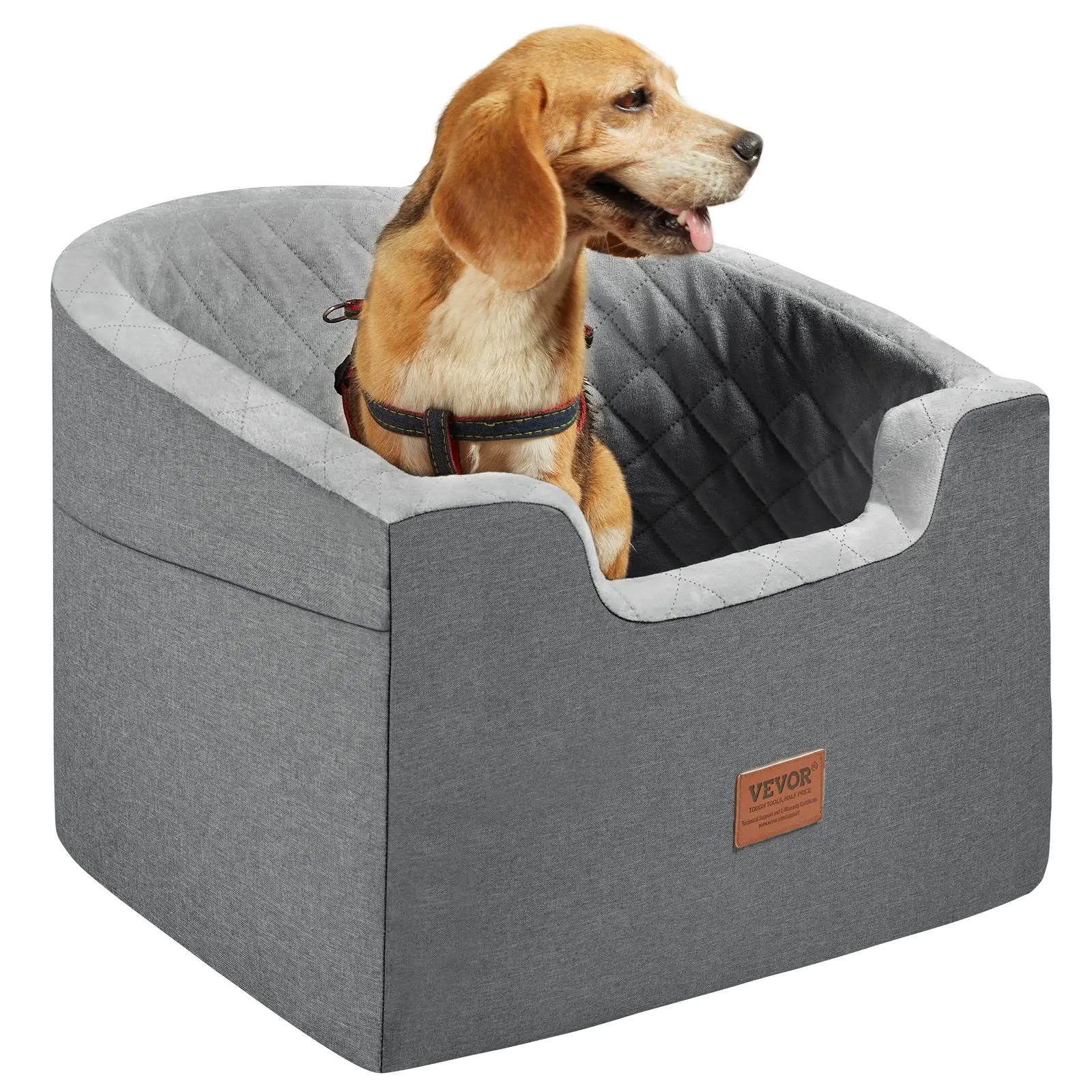VEVOR Dog Car Seat,  Waterproof Dog Booster Seat for Car with A Storage Pocket, Clip-On Safety Leash and Sponge Filling, Dog Car Bed for Small & Medium Dog up to 55lbs, Gray